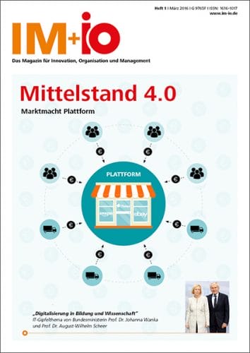 Cover zur Ausgabe "Mittelstand 4.0) des Magazins IM+io zu Themen der Digitalisierung, Management und Wissenschaft