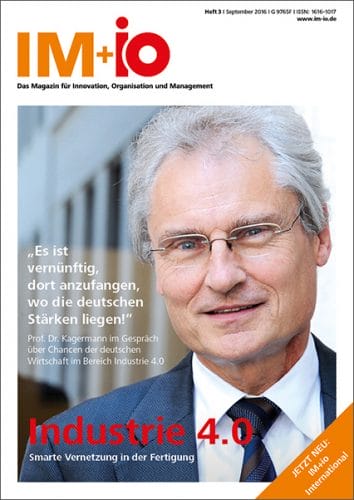 Cover zur Ausgabe "Industrie 4.0" des Magazins IM+io zu Themen der Digitalisierung, Management und Wissenschaft