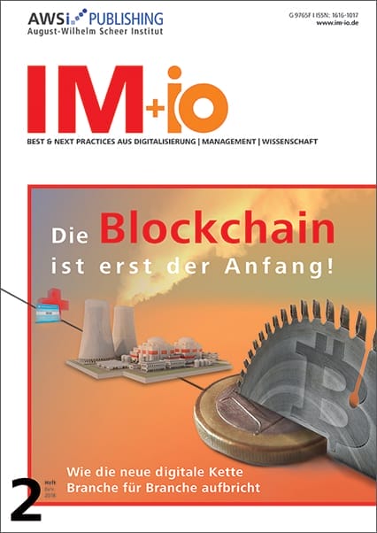 Cover zur Ausgabe "Blockchain" des Magazins IM+io zu Themen der Digitalisierung, Management und Wissenschaft