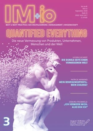 Cover In Pink mit Statue in Denkerpose und VR-Brille