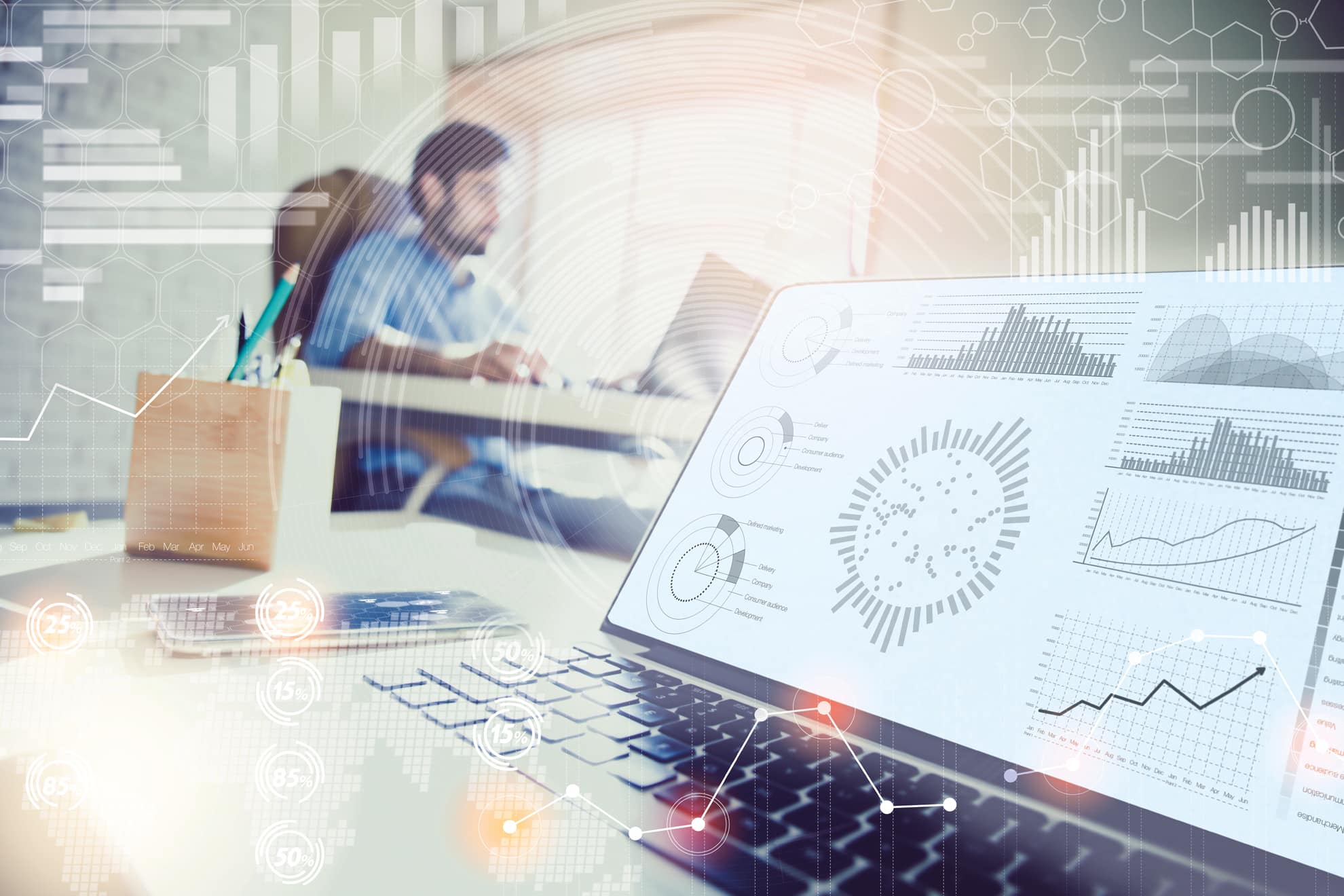 Darstellung eines modernen, digitalen Büros.