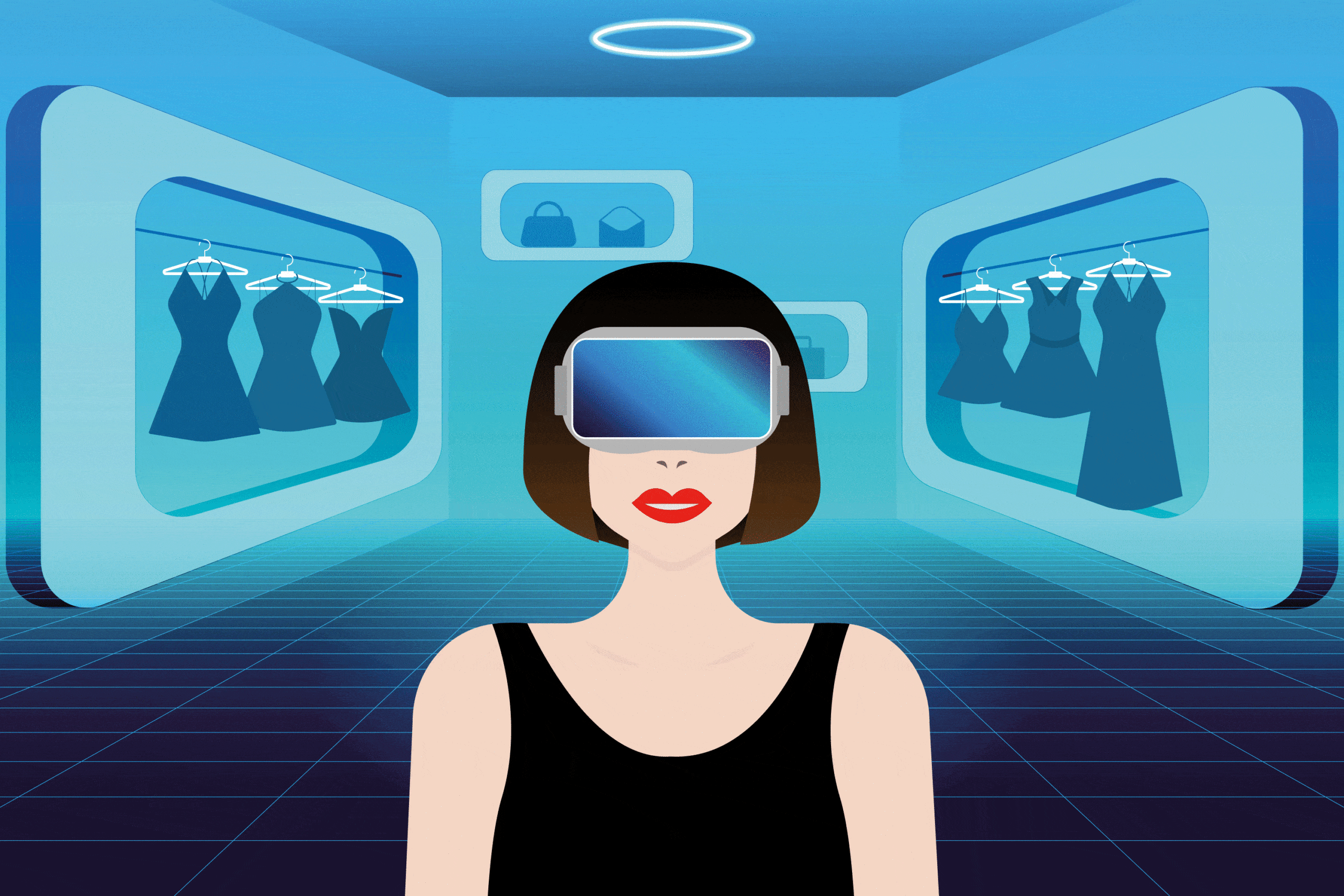 Frau mit VR-Brille, Shopping