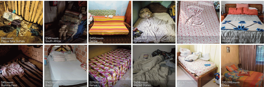 Verschiedene Betten aus aller Welt abhängig vom Einkommen