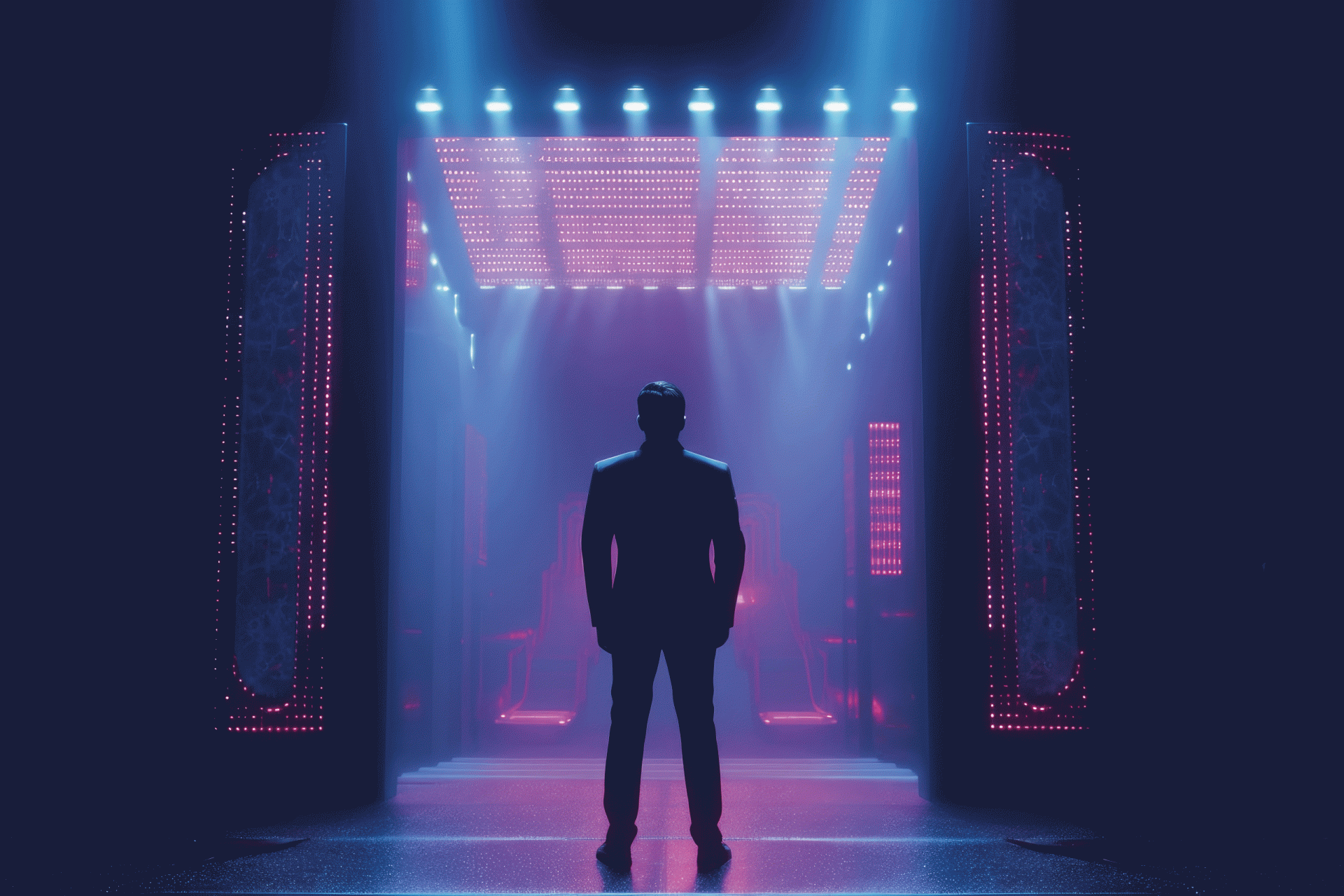 Türsteher vor beleuchtetem Eingang