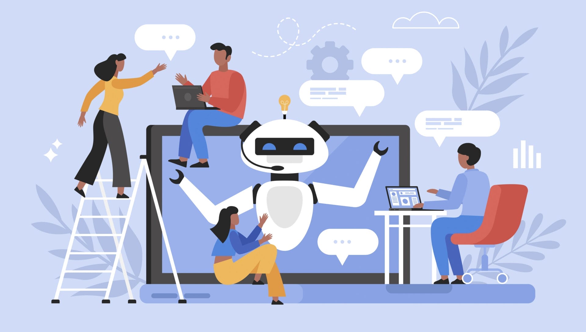 Illustration mit Menschen und Robotern