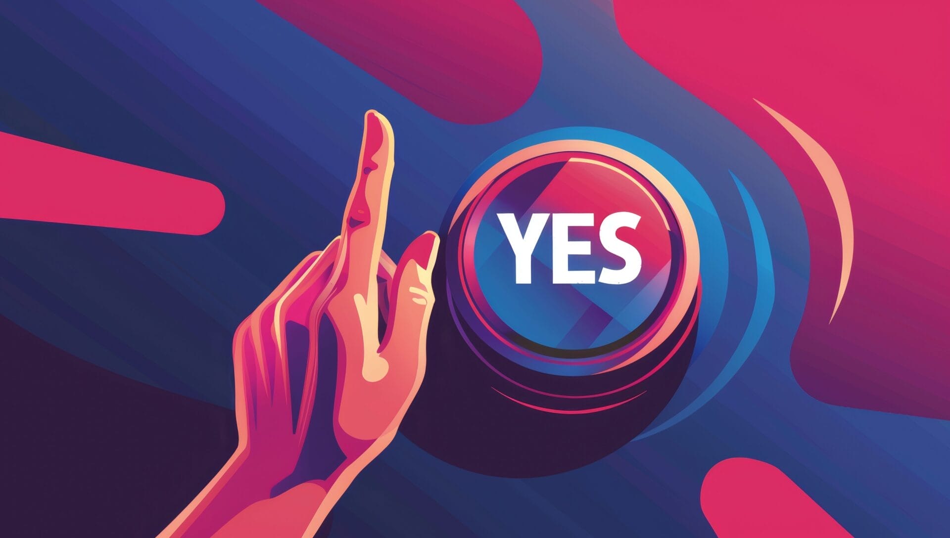 Finger zeigt auf einen Knopf mit dem Wort "YES"
