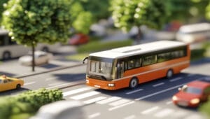 Darstellung eines intelligenten städtischen Transportsystems mit einem selbstfahrenden Bus