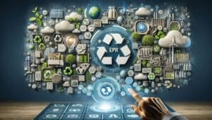 Futuristisches Interface-Overlay stellt erweiterte Herstellerverantwortung dar