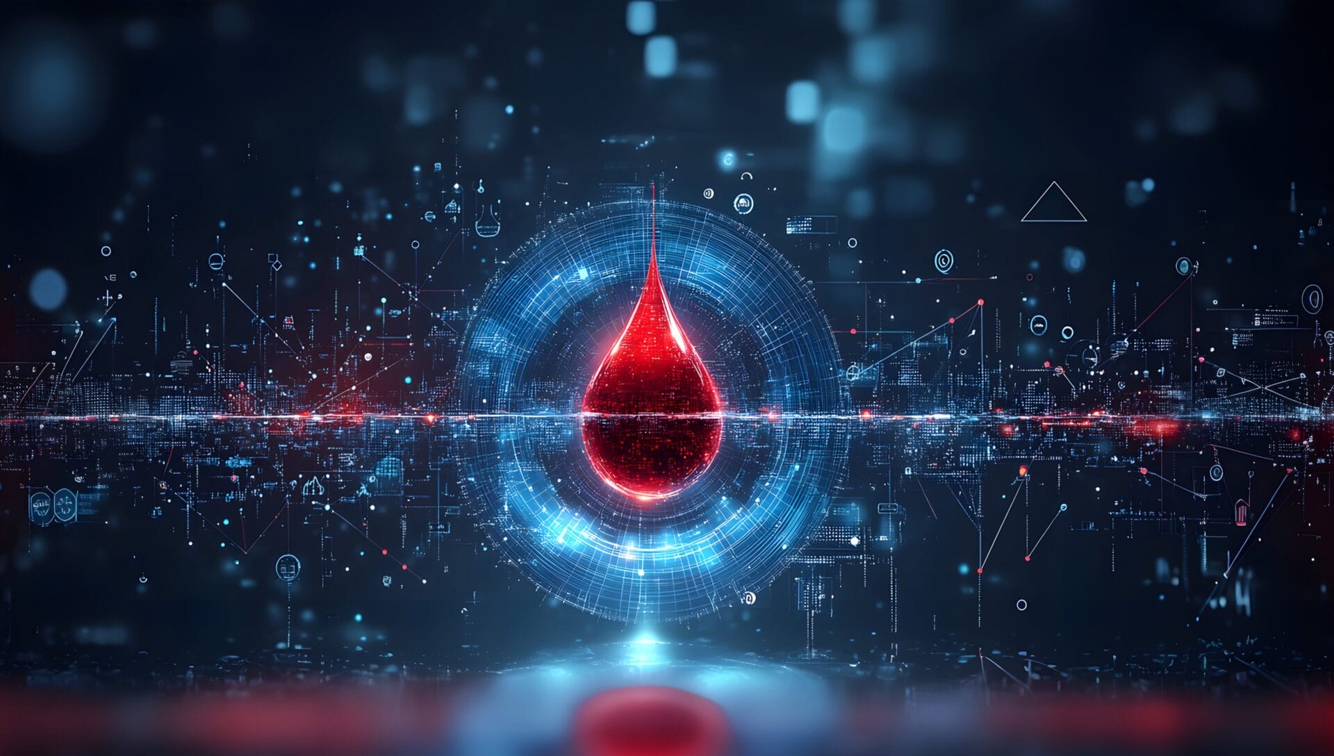 digitaler Blutstropfen als Symbol für Gesundheitstechnologie und medizinische Datenanalyse
