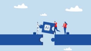 Geschäftsleute bauen Business-Brückenpuzzle