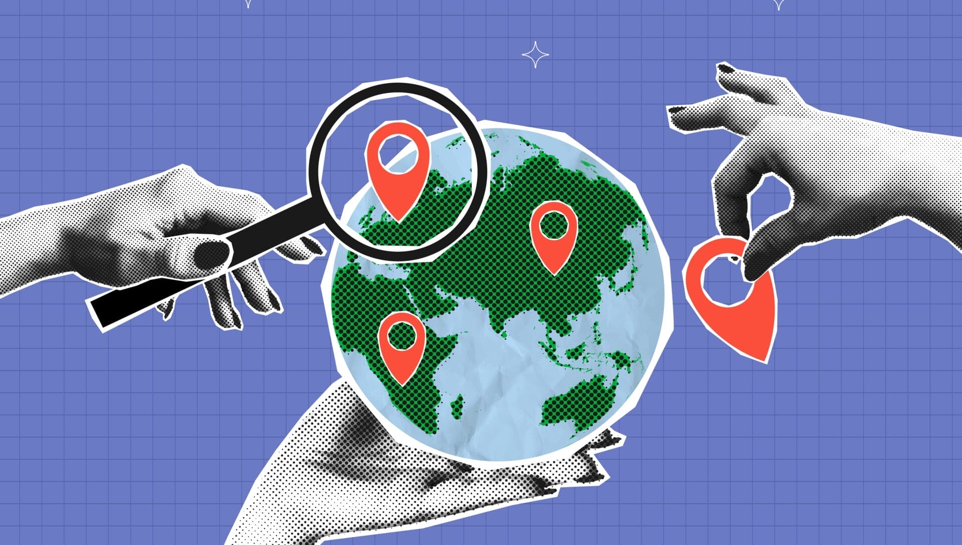 316_Website Collage: Globus, Standorte und Hände